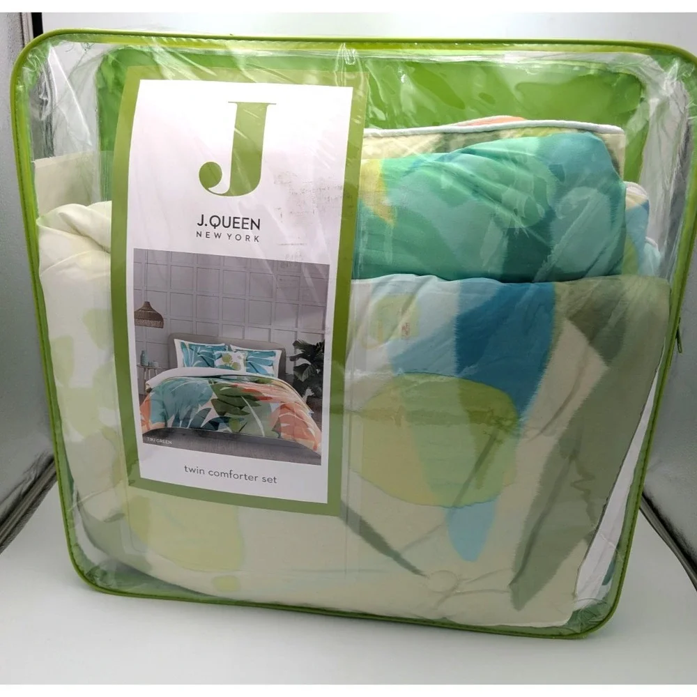 J. Queen Tiki green 2 Piece Twin Comforter Set palm leaves